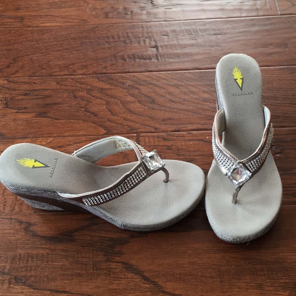 Silver wedge sandals with bling!